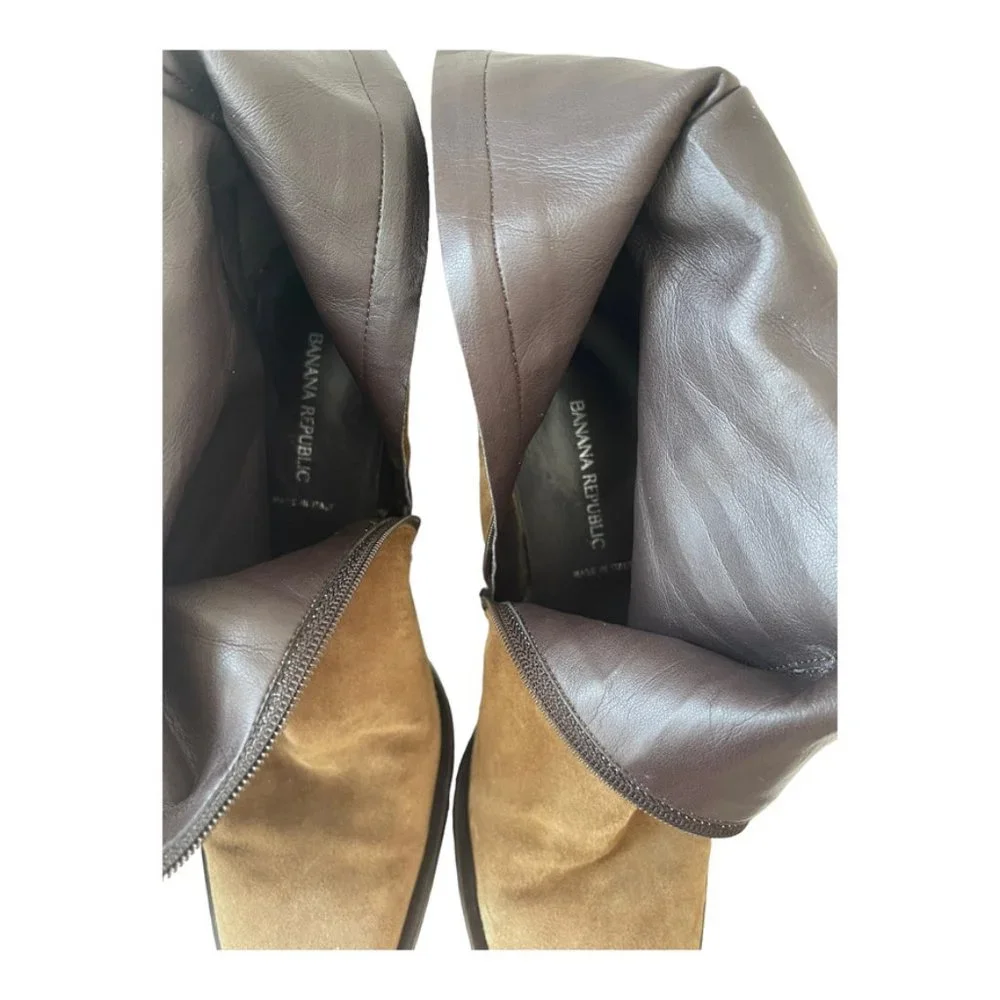 Banana Republic Women's Tan Suede Mid Calif inside Zipper Boots Size 8 - Picture 11 of 15